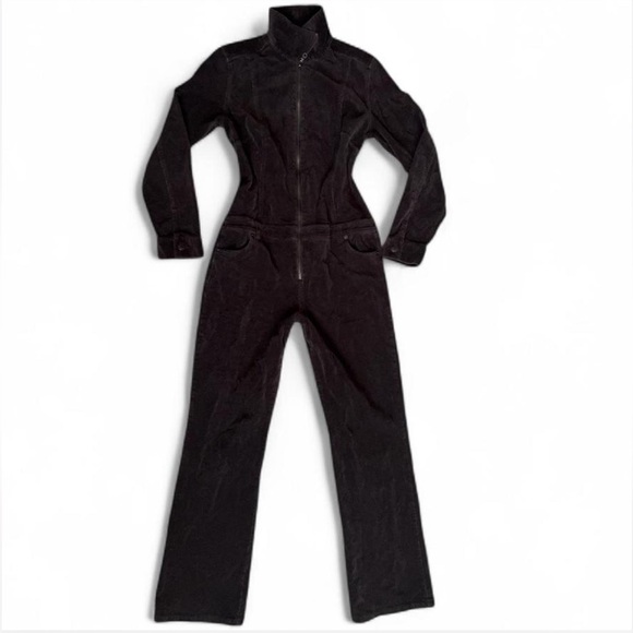 90's Y2K Chocolate Brown Corduroy Long Sleeve Zippered Jumpsuit. M. - Picture 2 of 11